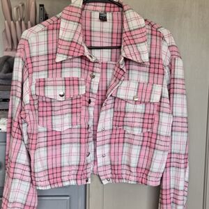 Bespoke Pink and White Plaid Utility Jacket